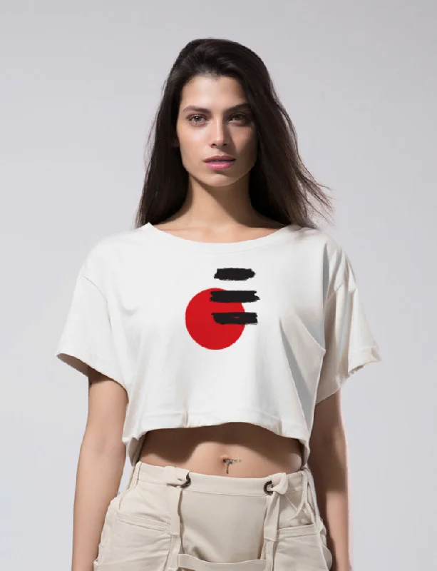 LTE88 kaos crop top oversize OLC wanita abstrak aesthetic simpel "sun strokes" putih