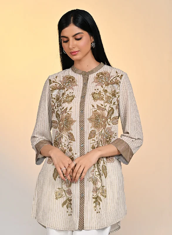 Anaya Green Printed Georgette Shirt For Women