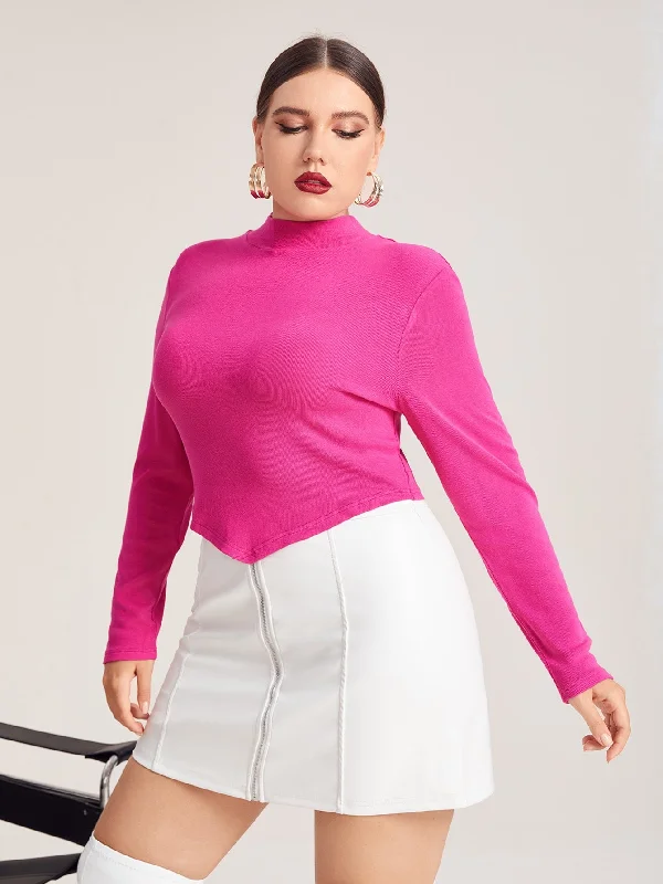 Plain Long Sleeve Stand Collar Regular Plus Size T-Shirt