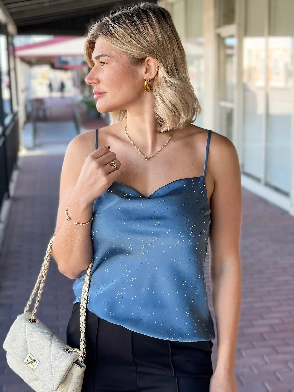 Shimmery Chic Cami Top - Dusty Blue