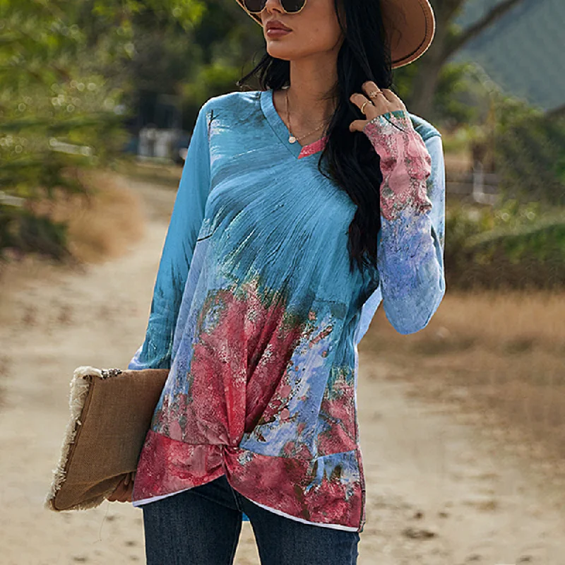 Loose Casual Contrast Color Long Sleeve T-shirts Wholesale Womens Clothing N3824110900008