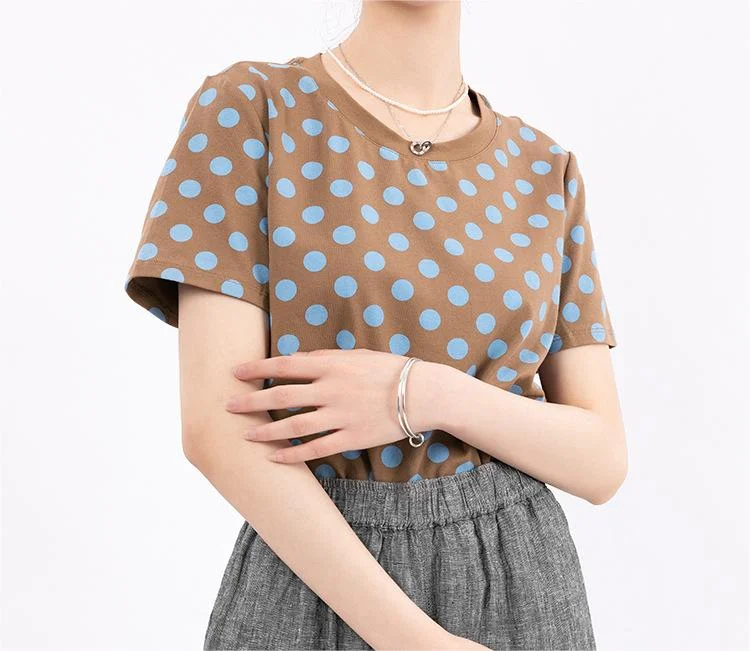 Retro Polka Dot Short Sleeve Round Neck T-Shirt