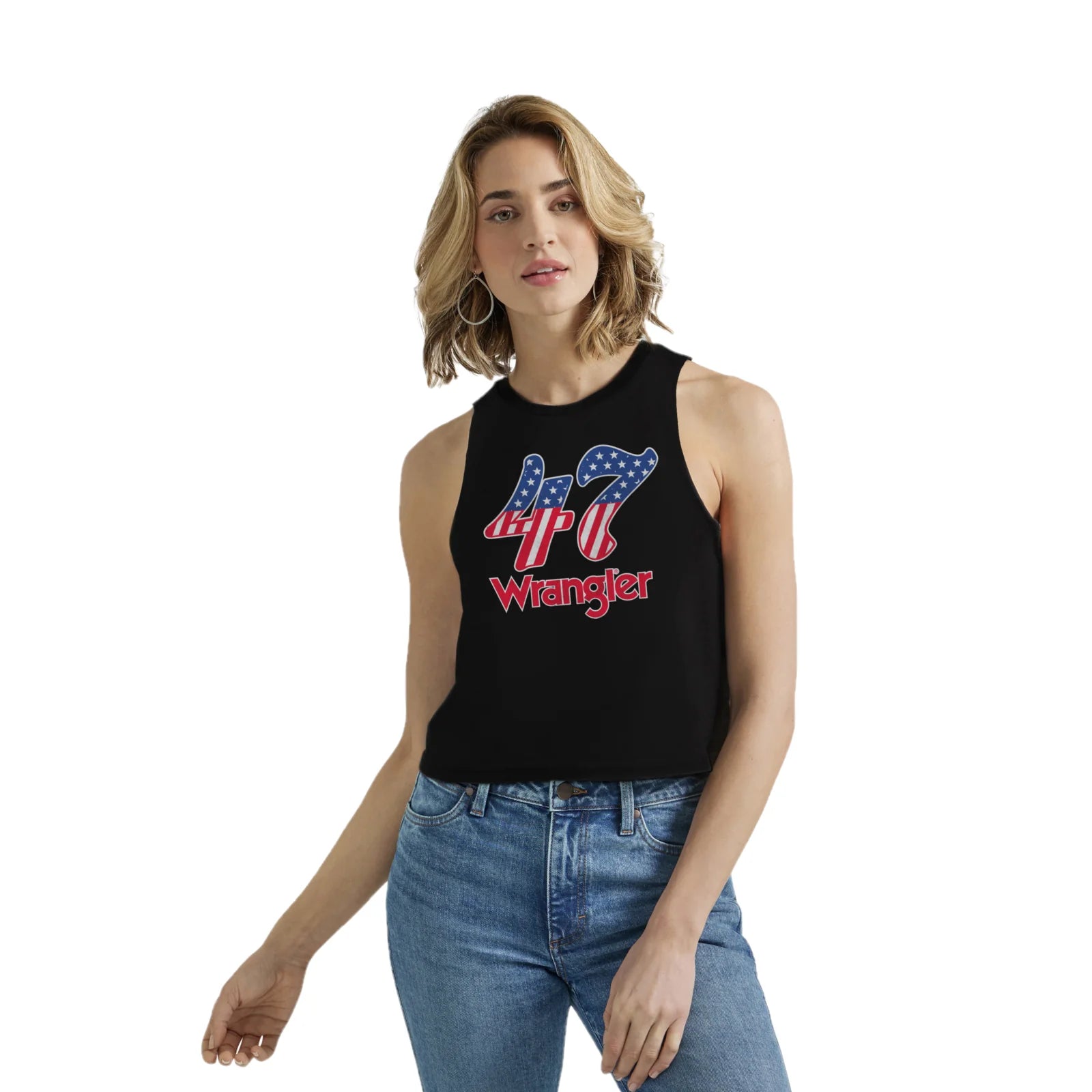 Wrangler Retro  Graphic Jet Black Cropped Tank Top