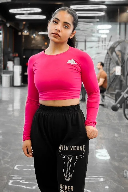 WILD VERVE LIFTING LONG SLEEVE CROP TOP (MAGENTA PINK)