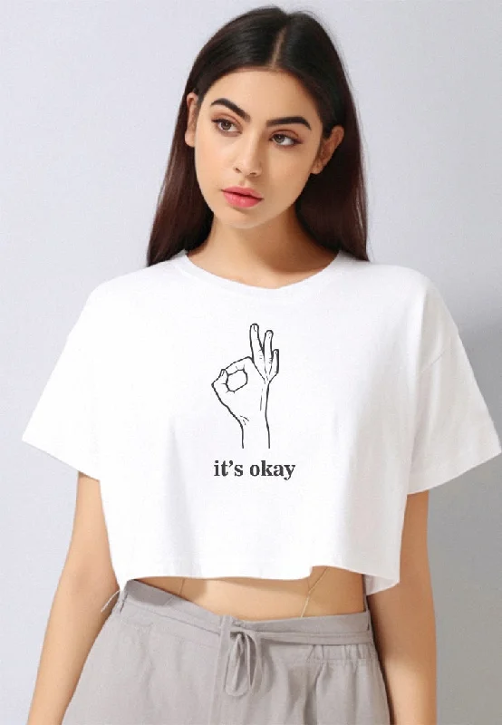 LTF54 crop top oversize tee "it's okay" putih