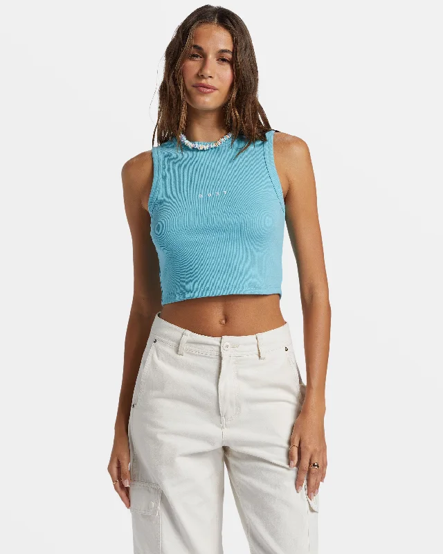 Roxify Fitted Rib Tank Top - Maui Blue