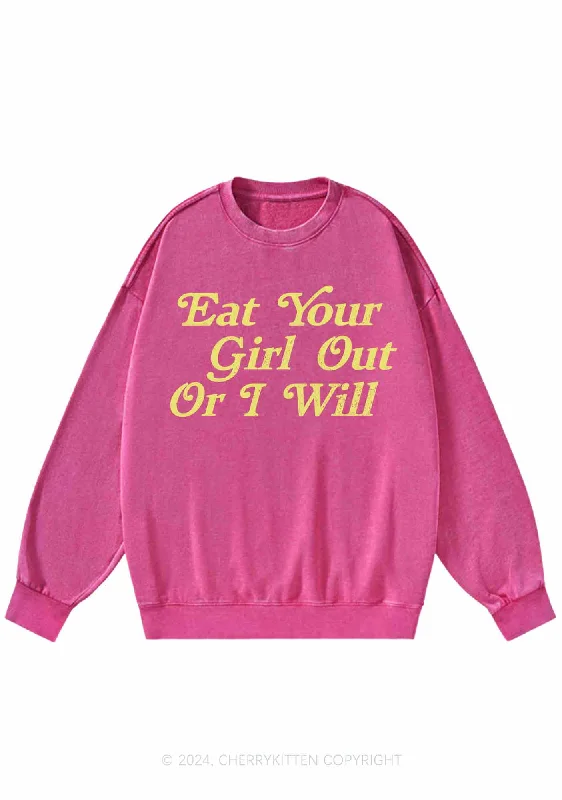 Eat Your Girl Out Y2K Washed Sweatshirts Cherrykitten