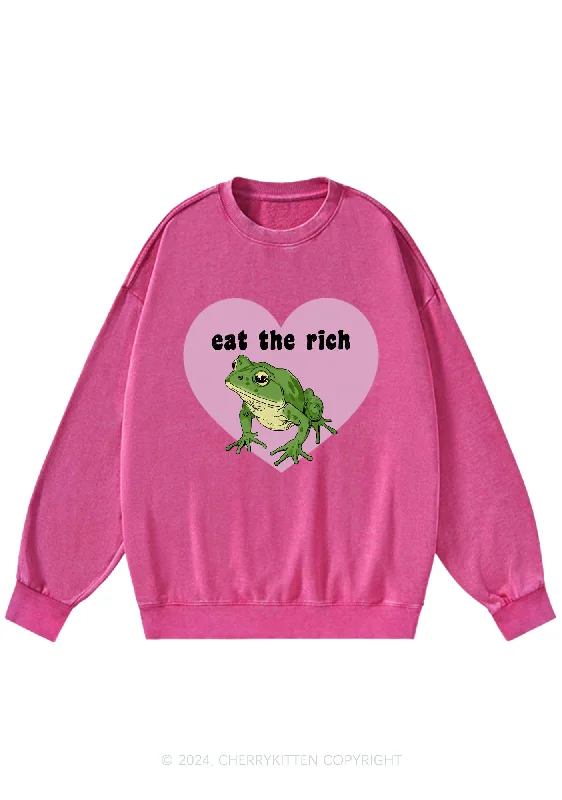 Eat The Rich Frog Y2K Washed Sweatshirts Cherrykitten