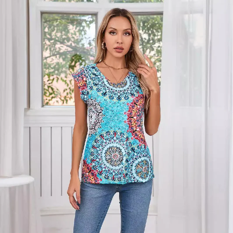 Loose Tops Fashion Printed V-Neck Short Sleeve Casual T-Shirts Wholesale Womens Clothing N3824062800006