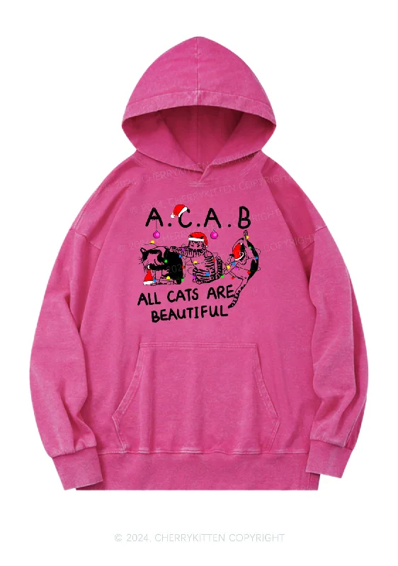 Christmas ACAB Cats Y2K Washed Hoodie Cherrykitten