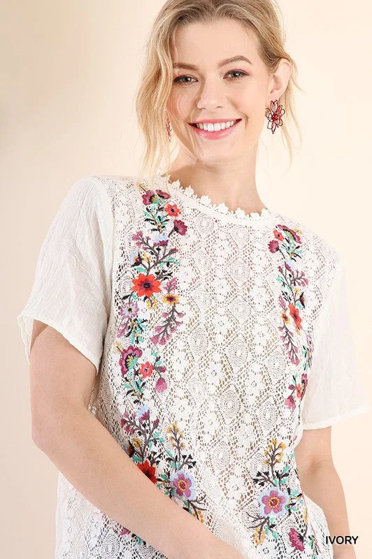 Crochet Floral Embroidered Top