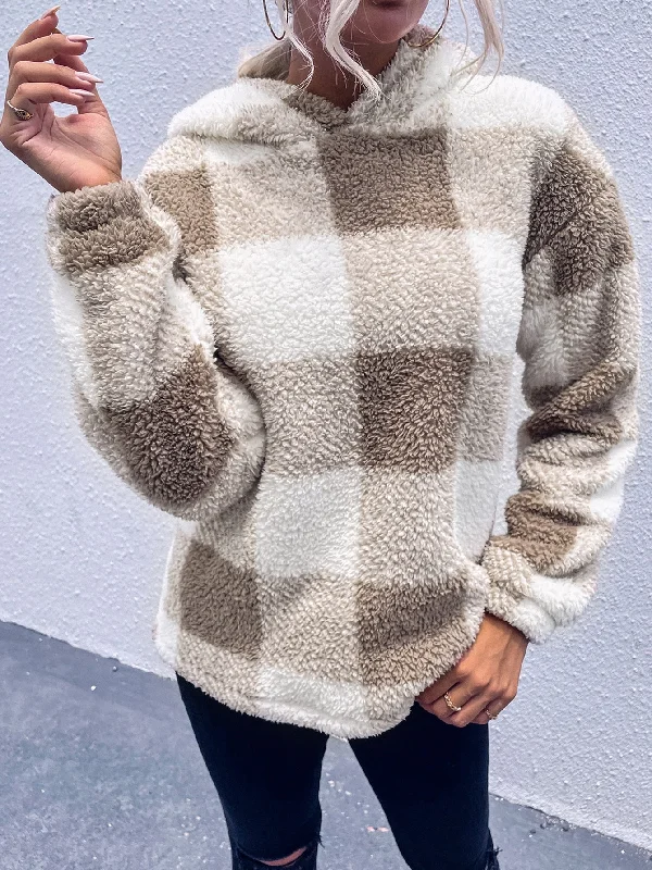 Casual Plaid Long Sleeve Hooded Regular Women Sweatshirt