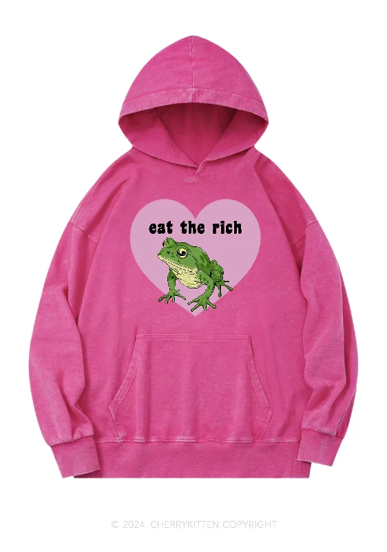 Eat The Rich Frog Y2K Washed Hoodie Cherrykitten