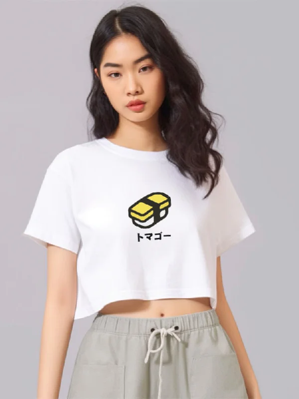 LTF17 kaos oversize crop top wanita OLC "tamago sushi" putih