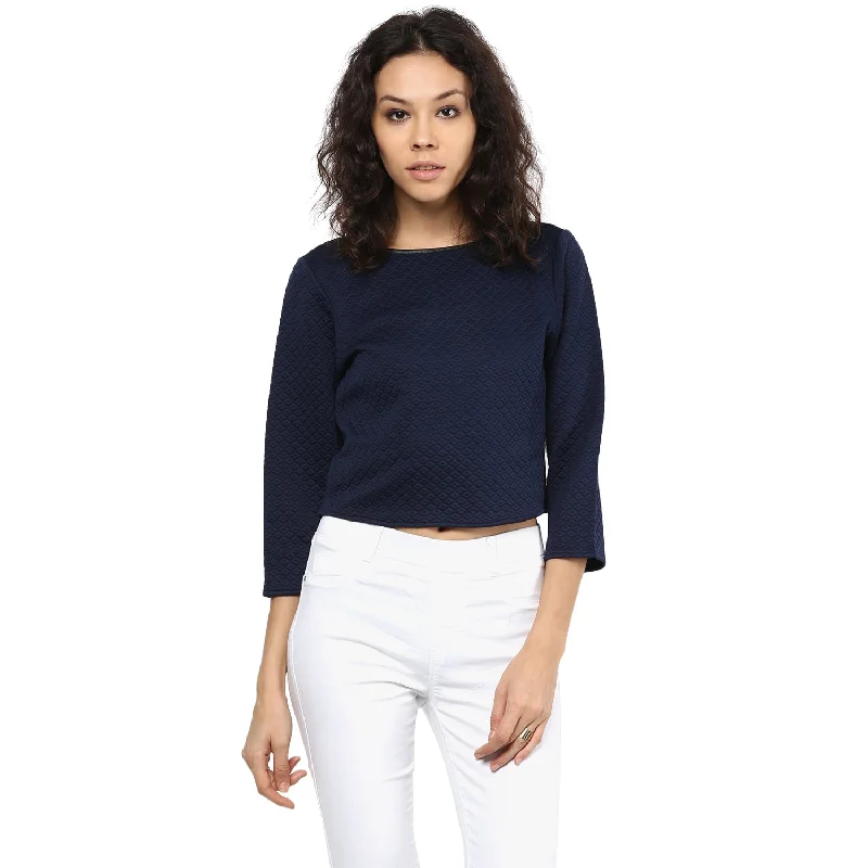 Blue Solid Crop Top