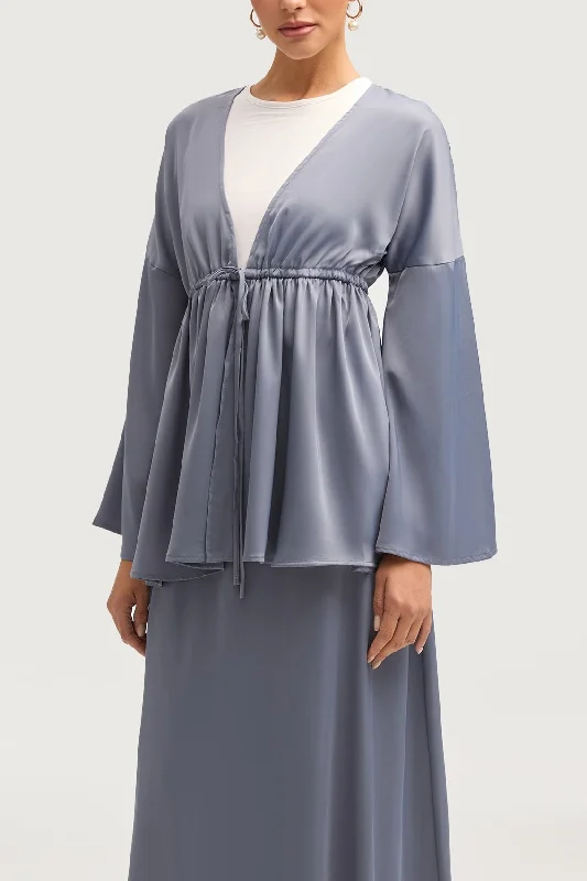 Samia Satin Tie Front Top - Winter Blue