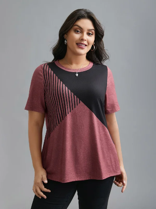 Striped Print Contrast Stretchy T-Shirt