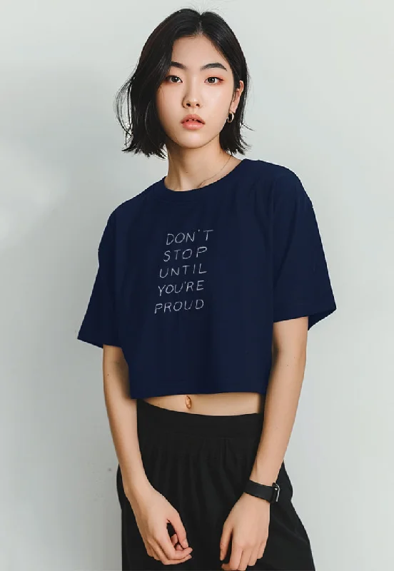 LTG22 Kaos Crop Oversize Navy Wanita OLC Instacool "dont stop " navy