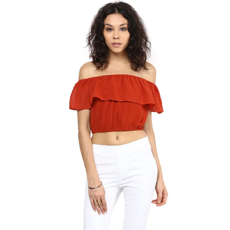 Off Shoulder With Front Layer Crop Top