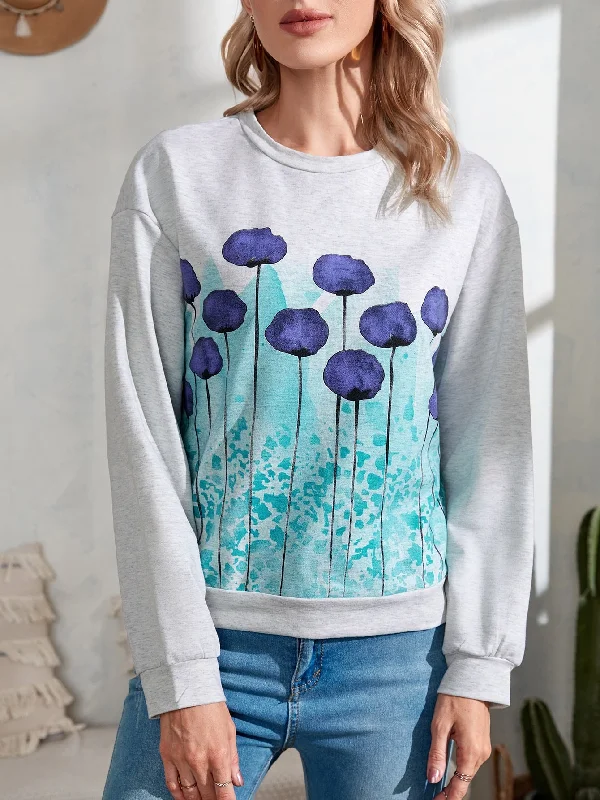 Casual Floral Long Sleeve Round Neck Regular Women Sweatshirt