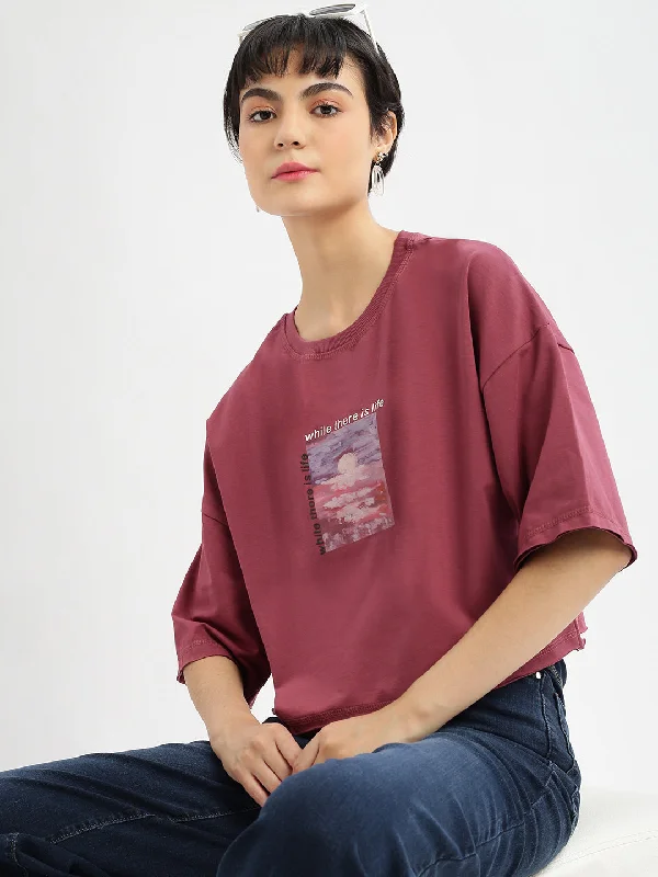 Shop the Weekend Away Women Graphic Mauve Boxy Crop T shirt