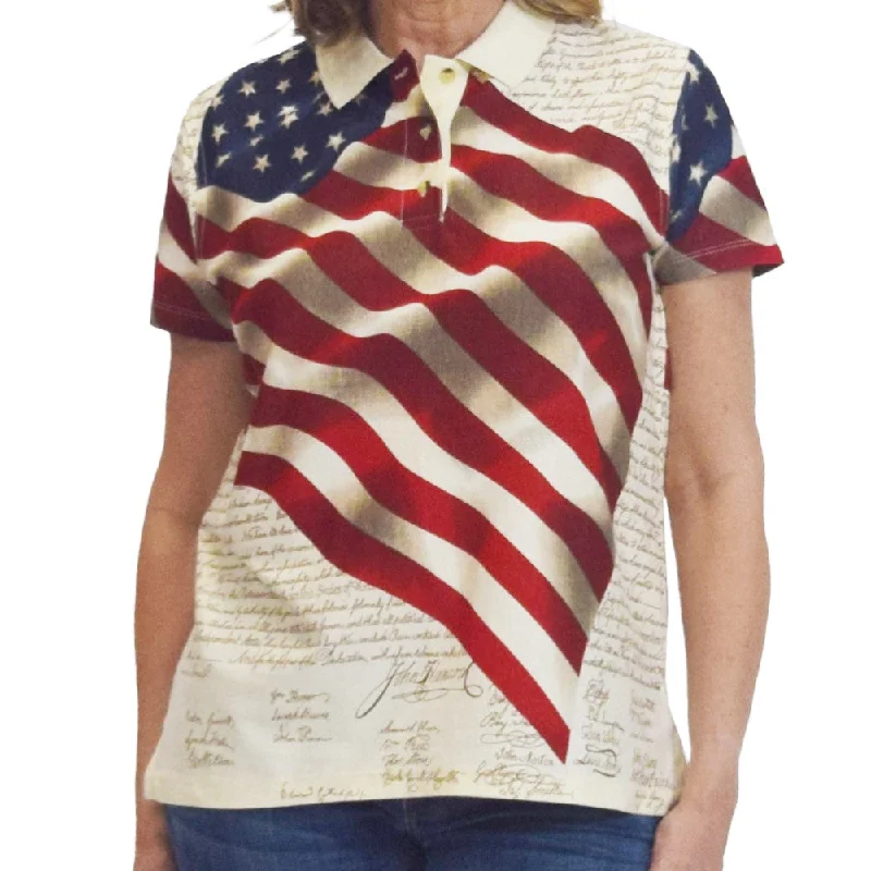 Women's Waving American Flag Polo Shirt