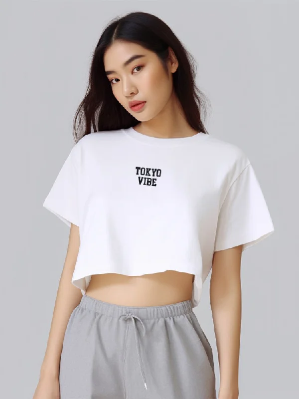 LTF13 kaos oversize crop top wanita instacool OLC "tokyo vibe" putih