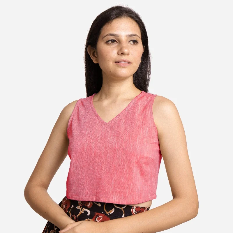 Pink Yarn Dyed 100% Cotton Sleeveless Crop Top