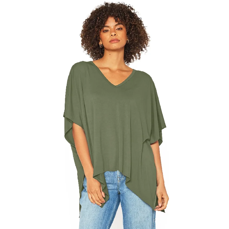 Women's Basic V-Neck Poncho Styled Tunic