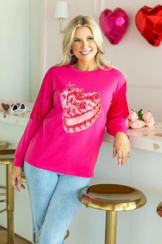 Kiss Cake Hot Pink Sweater