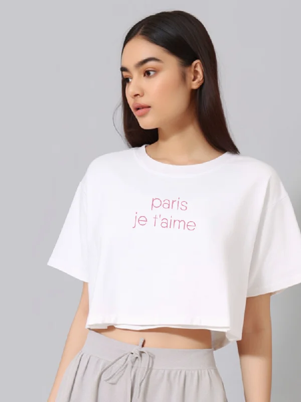 LTF14 kaos oversize crop top wanita instacool OLC "paris jetaime" putih