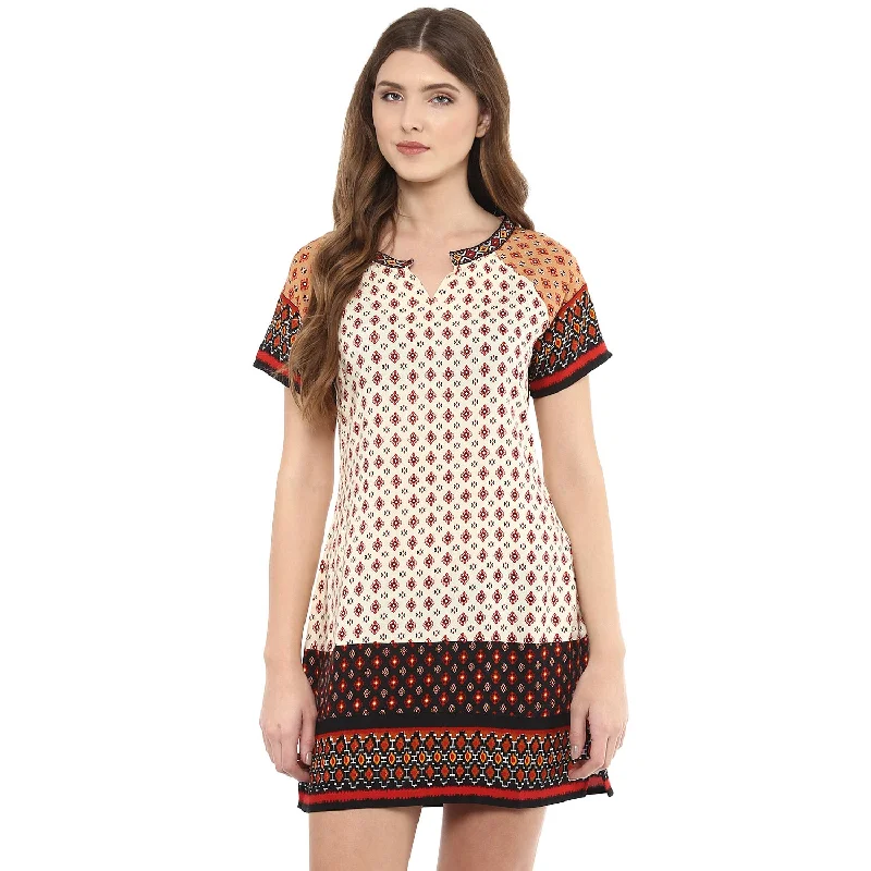 Printed Tunic With Tie Up Neck