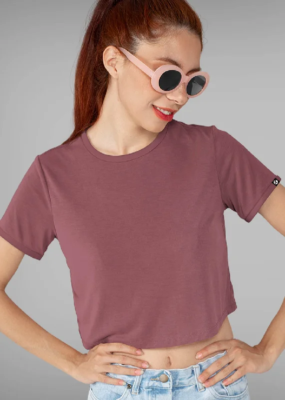 Solid Women Half Sleeve Crop Top - Mauve Taupe