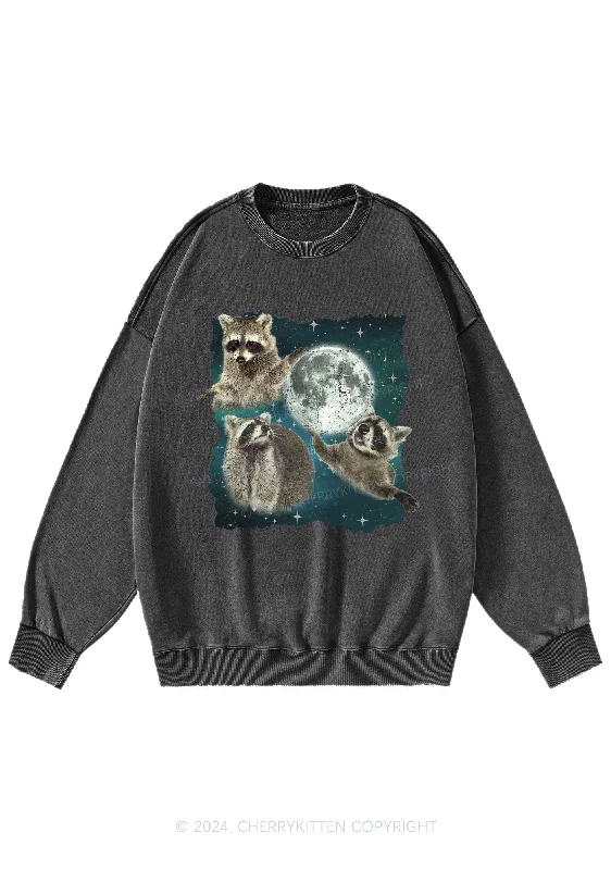 Raccoon Moon Y2K Washed Sweatshirts Cherrykitten