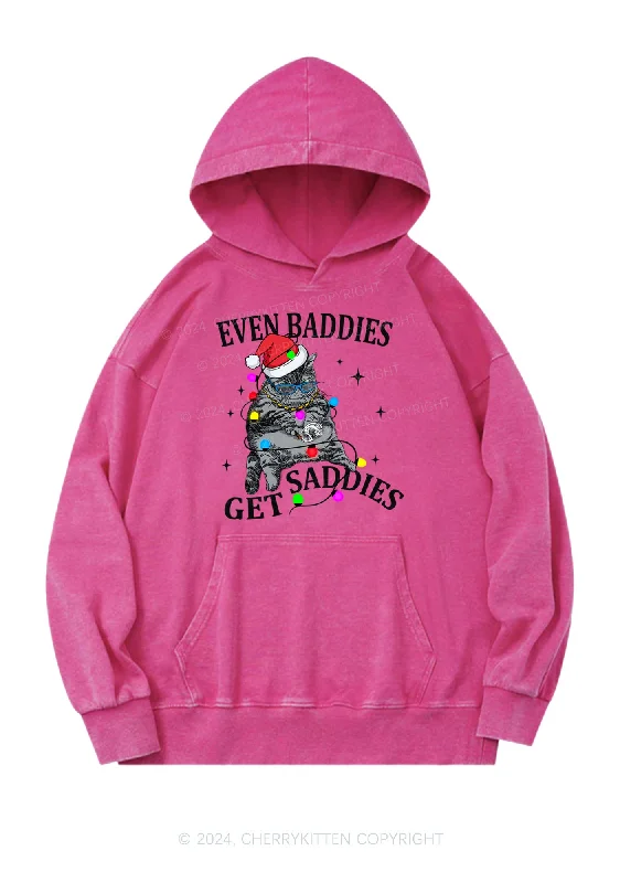 Christmas Baddie Cat Y2K Washed Hoodie Cherrykitten