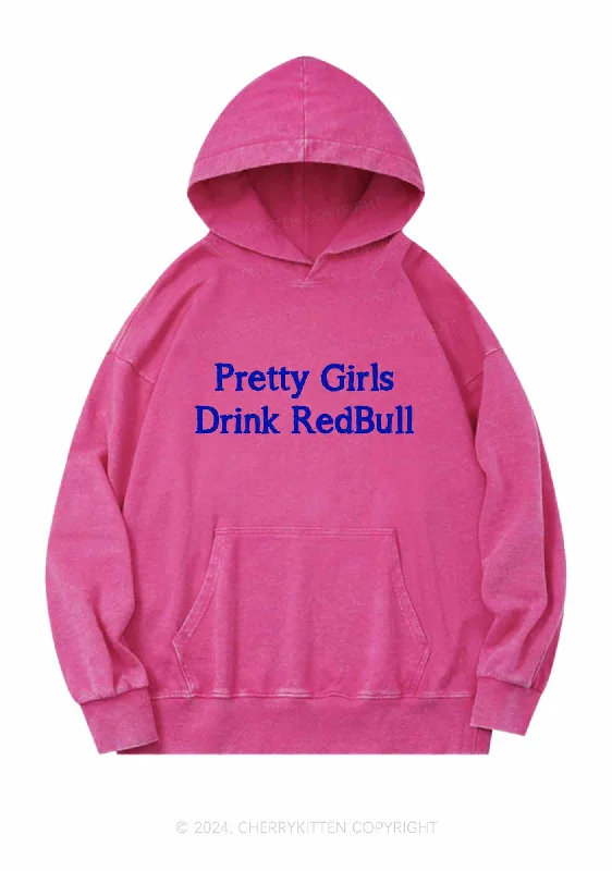 Pretty Girls Drink Redbull Y2K Washed Hoodie Cherrykitten