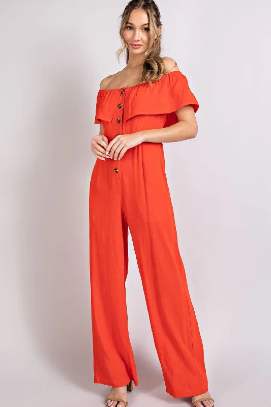 The London Off Shoulder Button Trim Jumpsuit