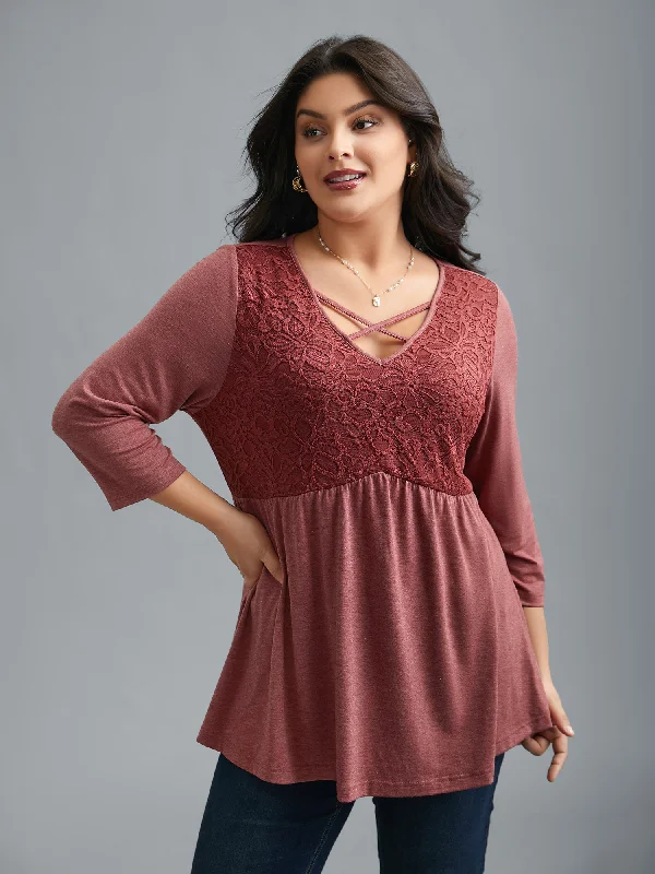 Crochet Lace Crisscross Gathered Top