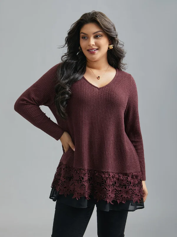 Scalloped Lace Waffle Knit Top