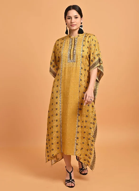 Spicy Mustard Printed Straight Kaftan