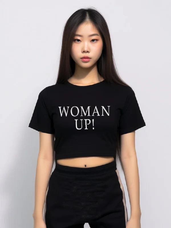 LTE77 crop oversize tulisan OLC woman up hitam