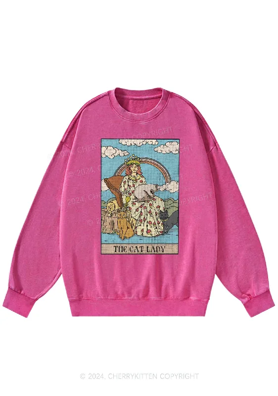 The Cat Lady Y2K Washed Sweatshirts Cherrykitten