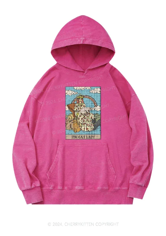 The Cat Lady Y2K Washed Hoodie Cherrykitten