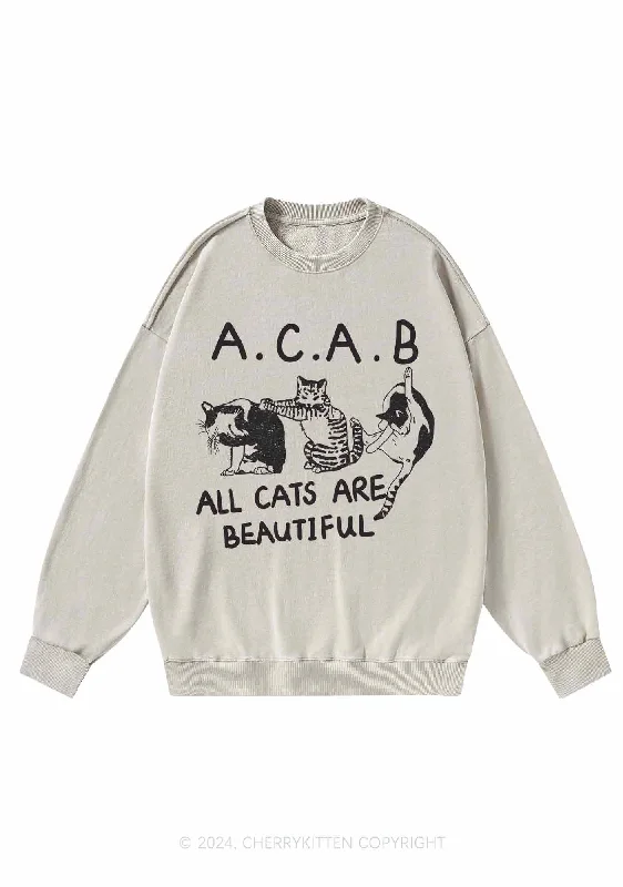 ACAB Cats Y2K Washed Sweatshirts Cherrykitten