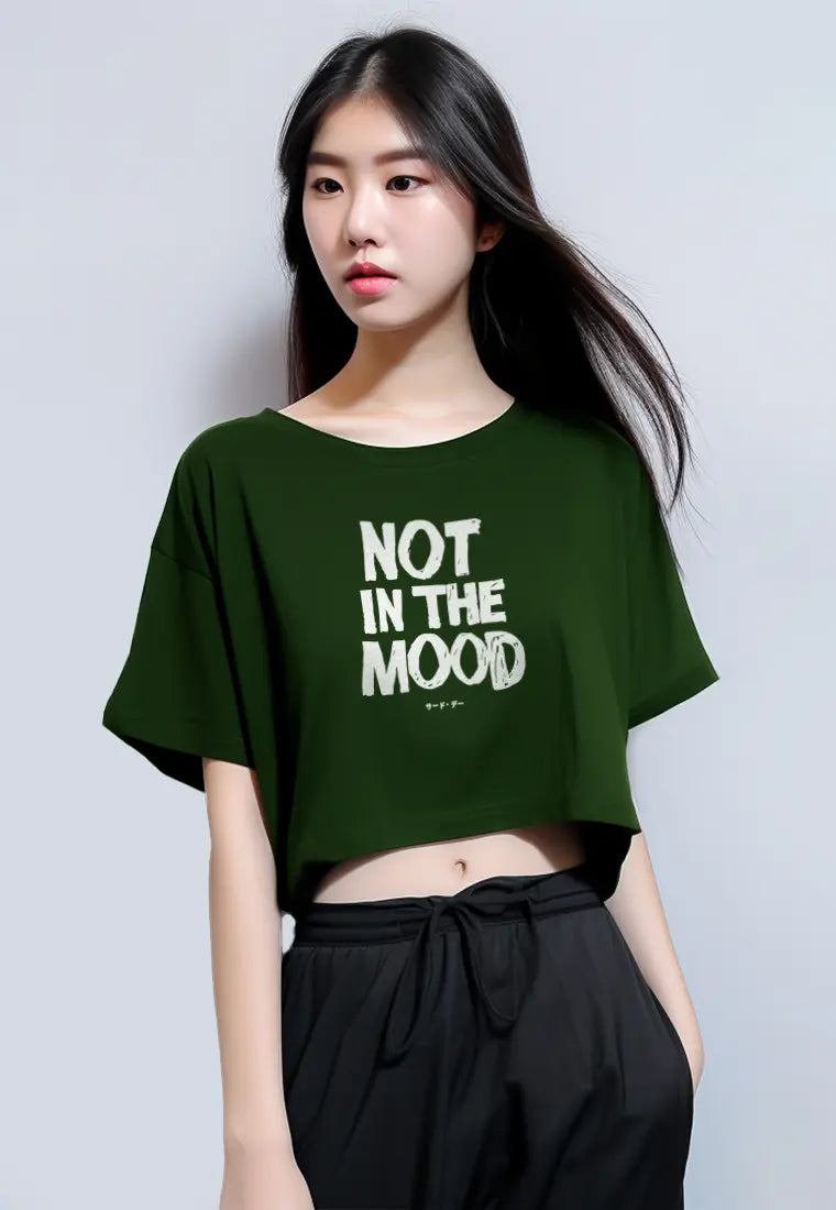 LTG30 Kaos Oversize Crop OLC Wanita instacool "not in the mood" green army