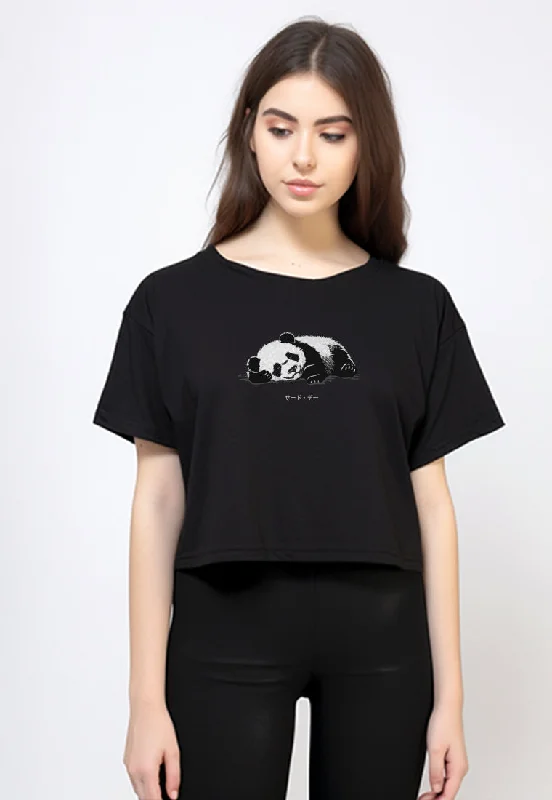 LTG05 Kaos Wanita Gambar Panda Lengan Pendek Crop Adem Instacool ss lds "panda katakana" hitam