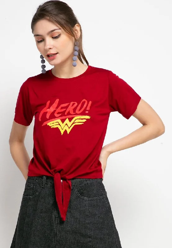 Third Day LTD10 CK Crop Knot Hero wonder woman kaos wanita maroon