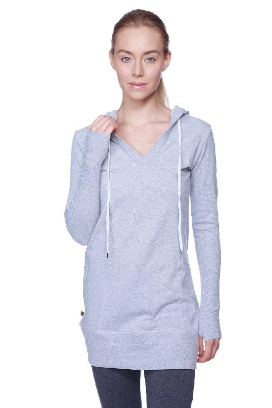 Women's Long Body Hoodie Top (Heather Grey w/Charcoal)