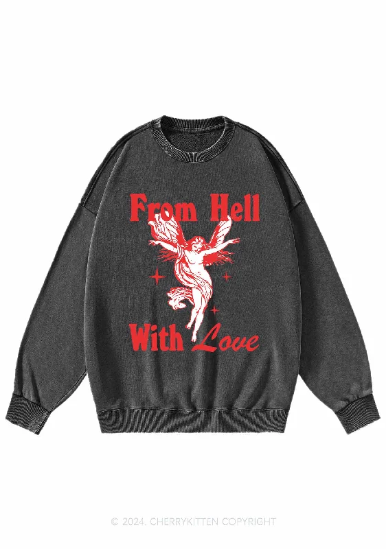 From Hell With Love Y2K Washed Sweatshirts Cherrykitten