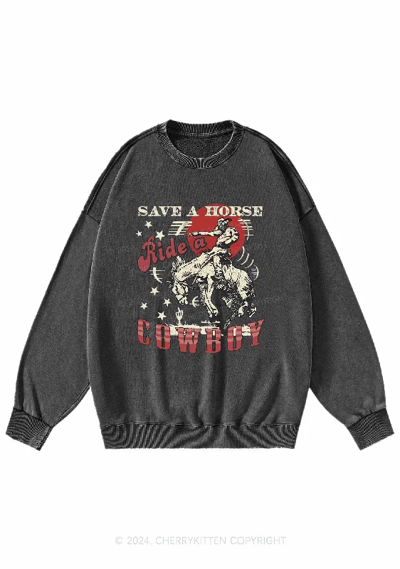 Ride A Cowboy Y2K Washed Sweatshirts Cherrykitten